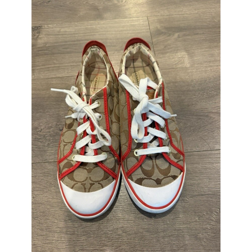 Coach Barrett Signature Sneakers Women’s Size 10B – Red Leather Brown Signature